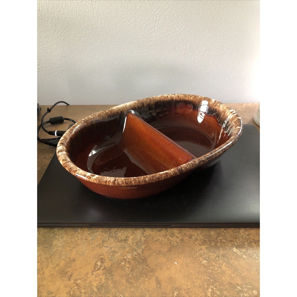 Vintage Hull divided brown dip Dish